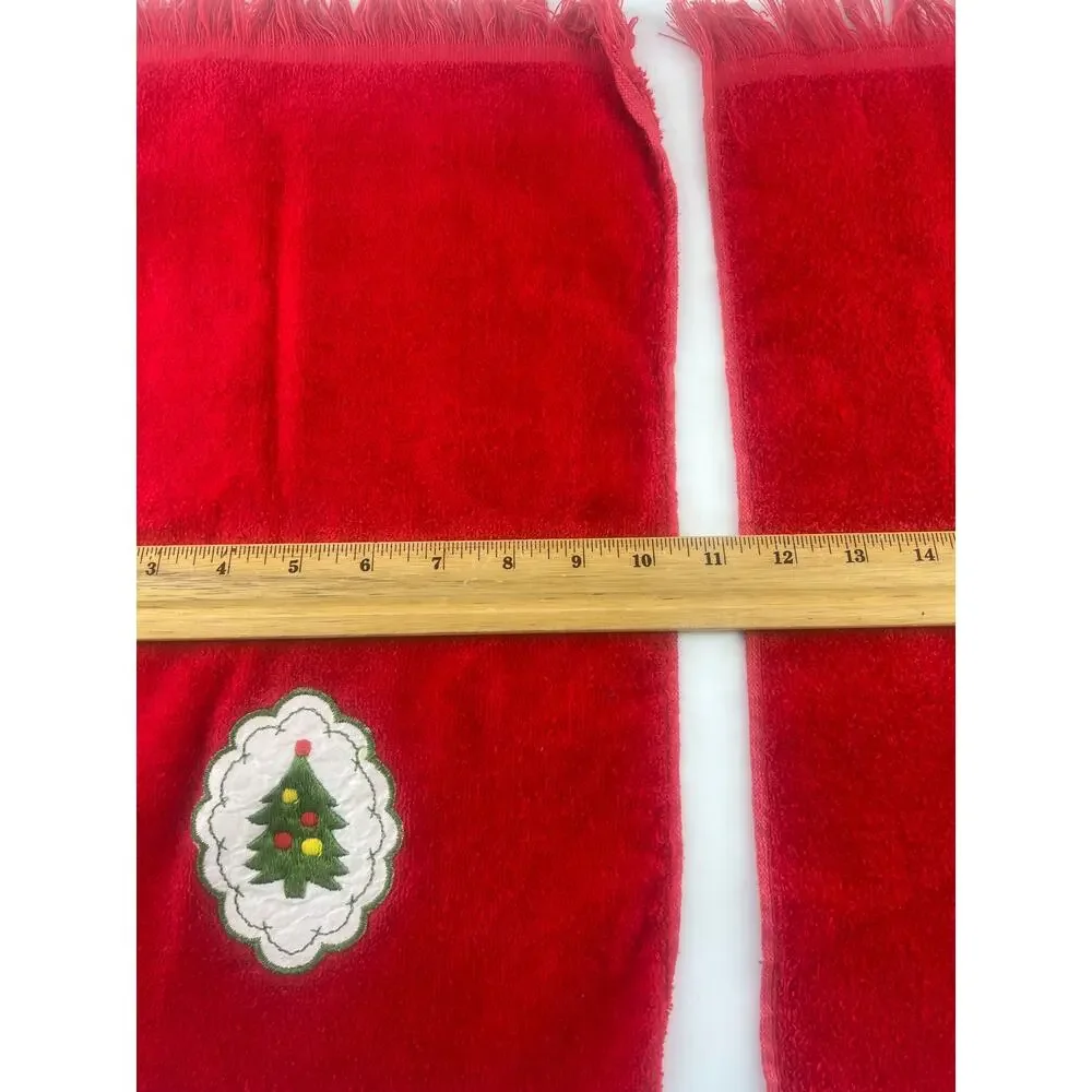 Vintage Cannon Christmas Hand Towels Red Candy Cane Holiday Tree Retro Bathroom